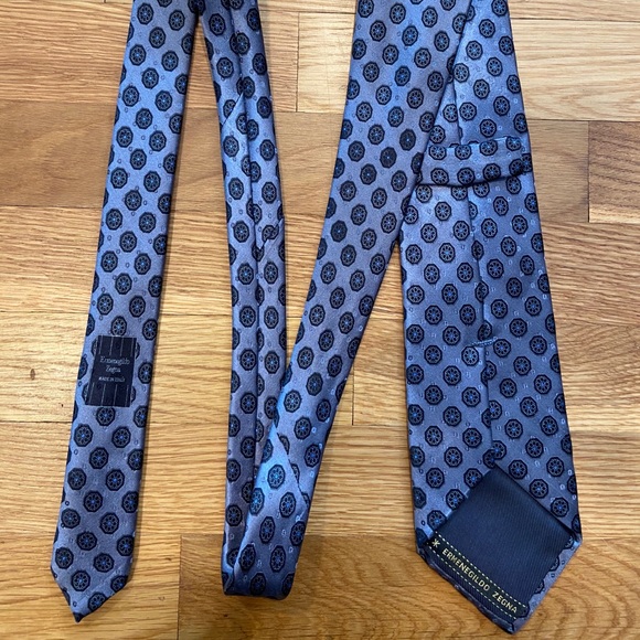 Ermenegildo Zegna Men’s Tie Gray Blue Geometric - Picture 5 of 6